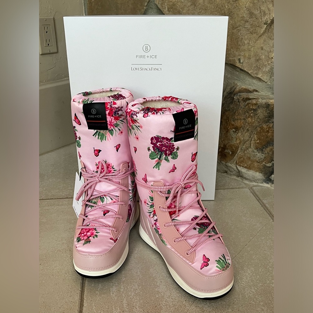 LoveShackFancy Fire+Ice Bogner Pink Floral Snow Boots